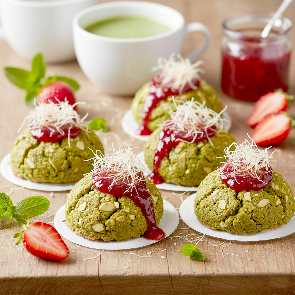 Matcha-Makronen mit Engelshaar